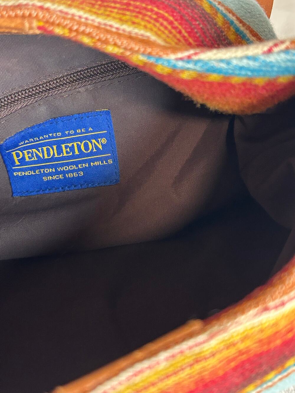 Pendleton 100% Virgin Wool Multicolor Stripe Shoulder Bag Leather Trim